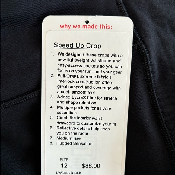 Lululemon black Speed Up Crop, 12 NWT - Picture 2 of 3